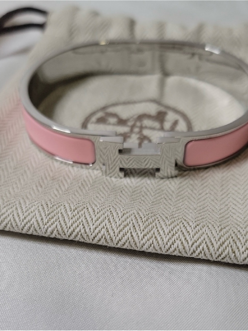 Hermes Pink Enamel Clic H Bracelet with Palladium Hardware